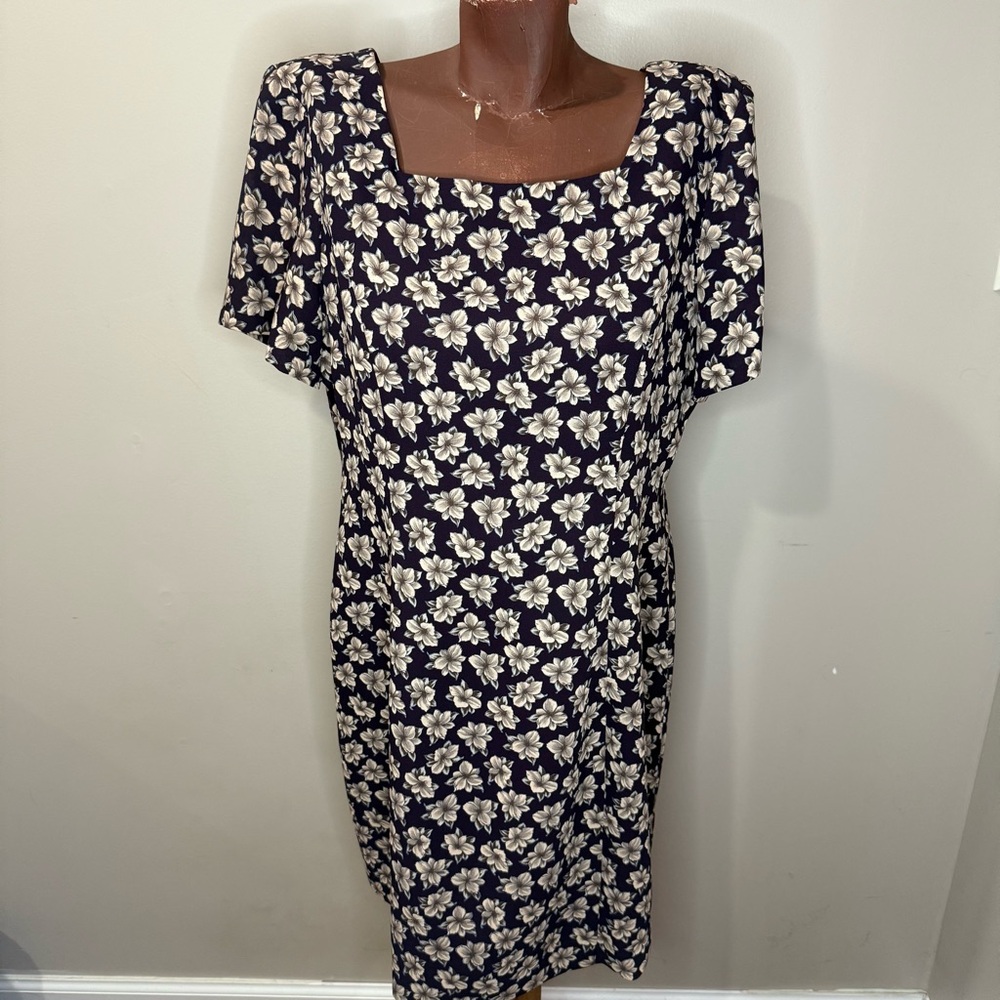 Vintage Navy Floral Midi Dress